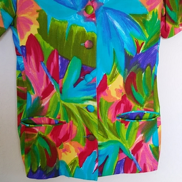 Vintage 1980s Color Burst Short Sleeve Top Blouse - Picture 3 of 8
